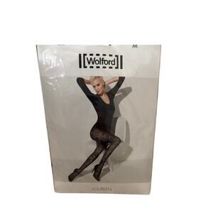 Wolford Loureen Baroque Inspired Sheer Net Tights Caviar Size Medium New